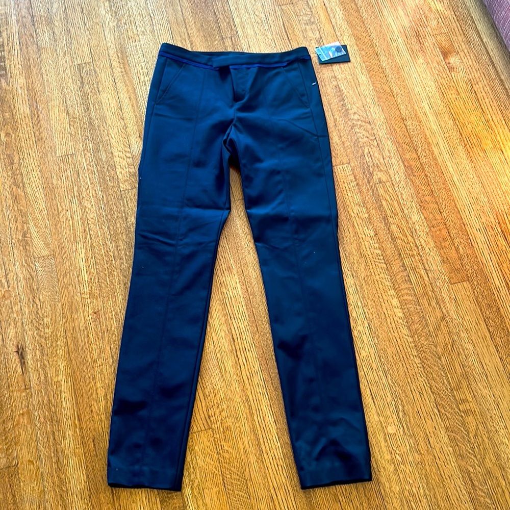 NWT cotton slim pants from ATM in black with navy trim accent